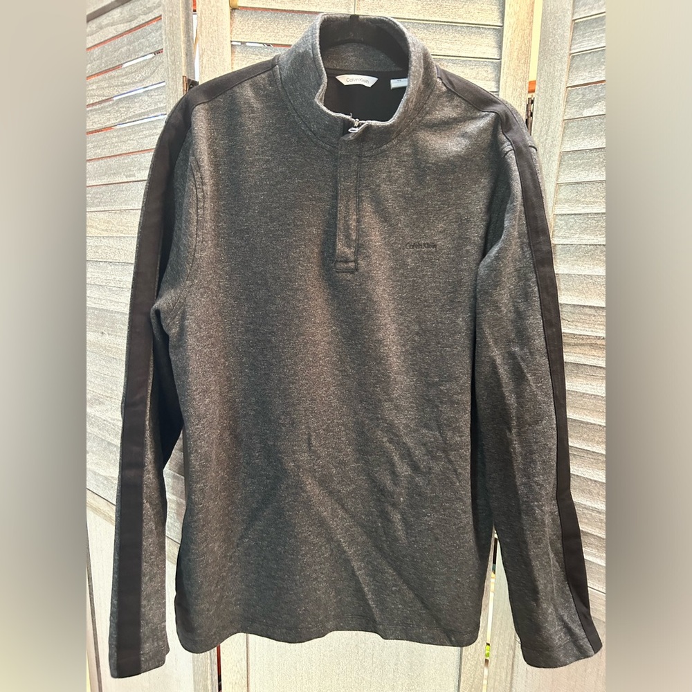 CALVIN KLEIN Men’s Long Sleeve Pullover Sweater Charcoal Grey 1/4 zipper Large